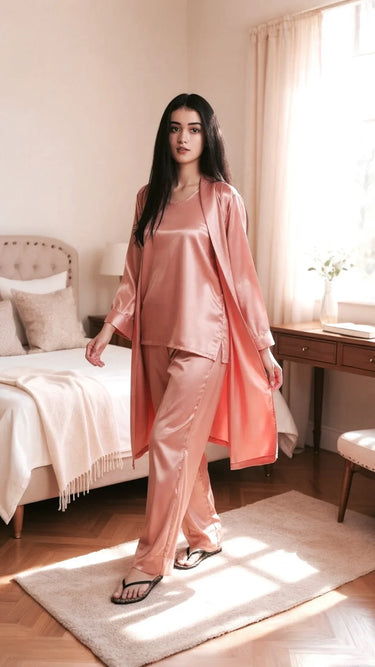 Mulberry Silk 3 Piece Robe Set Solid (10 Colors) - ELORA OFFICIAL